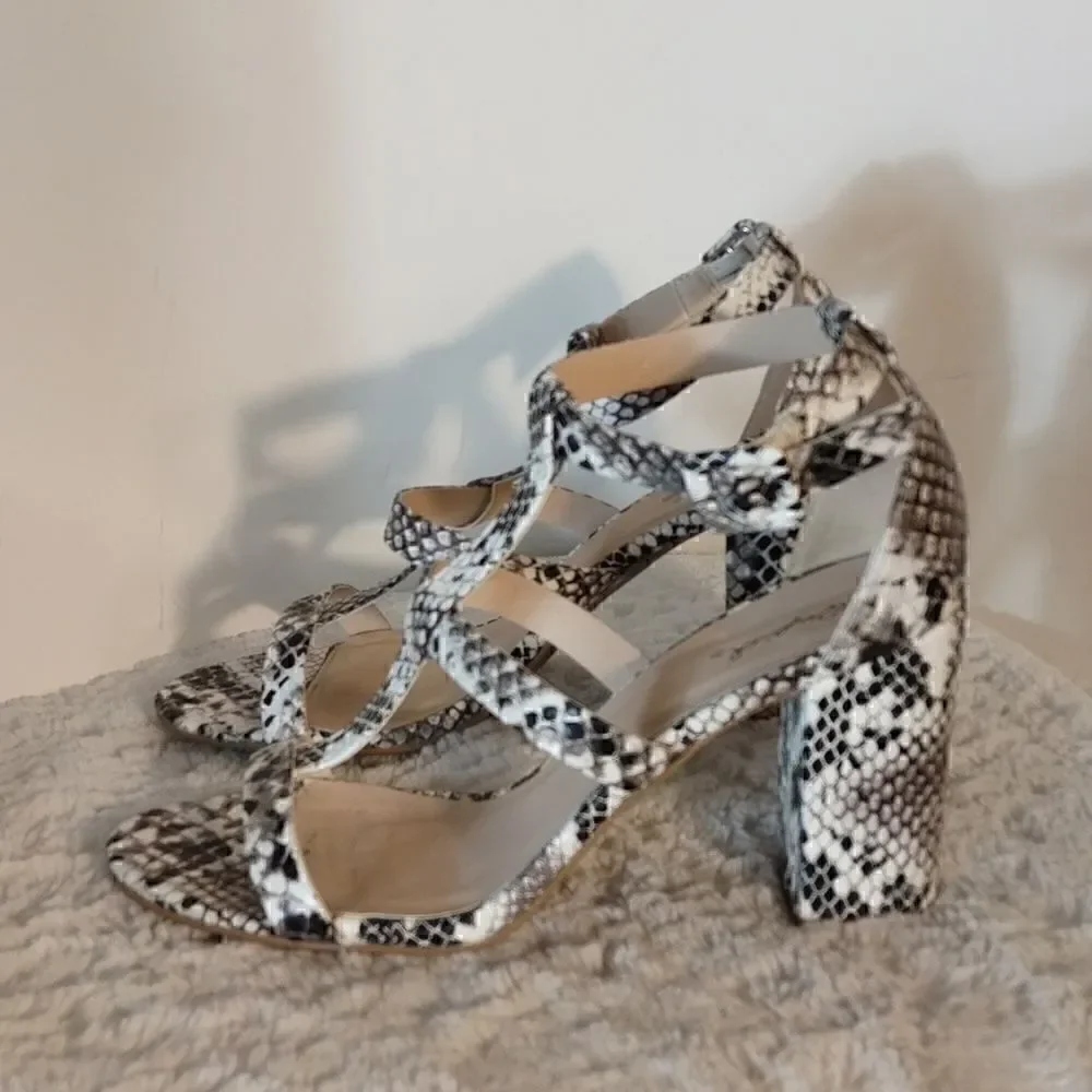 Qupid Snakeskin Print Strappy Sandals